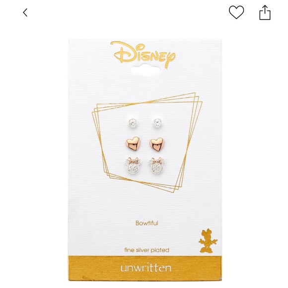 Disney Three Pair Silver Plated Two Tone Rose Gold Heart And Bezel Cubic Zirconi - Picture 2 of 7